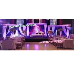 Plazo半月形舞台婚礼鲜花背景水晶柱子舞台最新亚洲婚礼舞台套装制造商