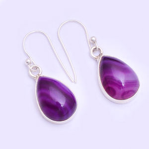 Purple Pear Banded Agate Gemstone 925 Sterling <b>Silver</b> Dangle <b>Earrings</b> Jewelry Fashionable <b>Earring</b> for <b>Wedding</b>, Anniversary, Gift - Product Image 2