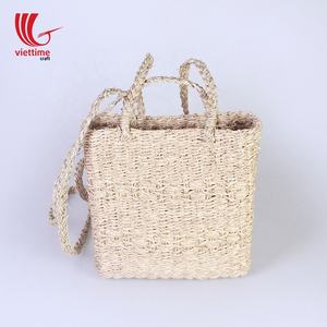 Sac à provisions fourre-tout en fibre de paille tissée à la main Style vintage écologique pour une utilisation à la plage Fermeture ouverte - Product Image 4