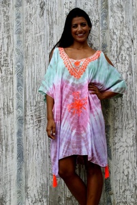 ODM mode d'été personnaliser Sexy fille maillots de bain Tie & Dye caftan couverture de plage chaude Ups avec broderie gland prix de gros - Product Image 2