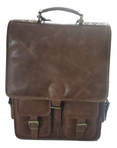 Mochila antirrobo unisex de cuero marrón genuino para portátil, Correa con asa, cierre de botón, patrón de caramelo interno, poliéster para mujer - Product Image 1