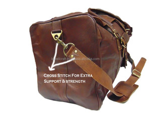 Lowellcraft Vintage <b>Large</b> Genuine Leather <b>Holdall</b> Duffle 28" Square Shape 3655L Zipper Closure Travel Bag - Product Image 6