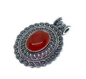 Bijoux religieux indiens argent plaqué diamant Onyx pendentif collier rouge Unique religieux argent rouge laiton breloques religieuses - Product Image 2