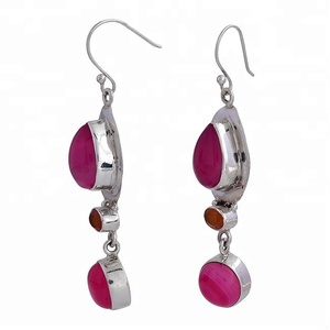 Sólido. Pendientes de gancho de Plata de Ley 925, ágata de encaje rosa, joyería hecha a mano, pedido a granel, proveedor Casa De Plata - Product Image 2