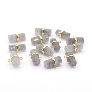 Conector de Plata de Ley con Baño de Oro y Cuarzo Rutilado Negro en Forma de Lápiz para la Creación de Joyería Artesanal - Product Image 3