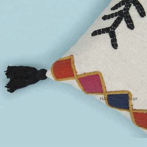Decorative 20 X 20 Cotton Pillow Case <b>Indian</b> Home Decor Hand Embroidery Cushion Cover, Customizable Wholesale Pom Pom <b>Throw</b> Pill - Product Image 2
