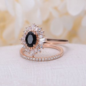 แหวนหมั้นเพชรทรงโอวอล ประดับเพชรแบบฮาโล ทองคำสีโรสโกลด์ 2.50 กะรัต เพชรธรรมชาติสีดำทรงวินเทจ สำหรับผู้หญิง ไซส์ 10 - Product Image 2