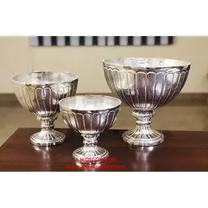Блестящая серебряная Высококачественная декоративная алюминиевая круглая ваза для цветов с подставкой для продажи
