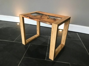Indian Style <strong>Yew</strong> and Oak Live edge Epoxy ResinRiver Side Table - Product Image 2