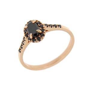 Anillo de compromiso de halo de diamante negro con forma ovalada de 1,20 quilates Anillo de boda de halo de diamante ovalado negro de oro rosa de 14K - Product Image 1