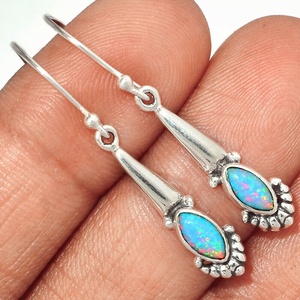 Boucles d'oreilles pendantes de haute qualité en opale éthiopienne, serties en clos, pour mariage et soirée, en argent sterling 925, bijoux fins OEM - Product Image 1