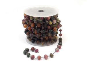 Hermoso negro rodio facetado Rondelle forma turmalina piedra preciosa con cuentas Rosario cadena hecha a mano alambre envuelto joyería hallazgos - Product Image 1