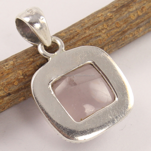 Nuevo hecho a mano cuarzo rosa 925 joyería de plata esterlina sólida colgante solitario cojín Natural en forma de bisel ajuste gemas - Product Image 2