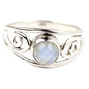 Lunette blanche de forme ronde parfaite, pierre de lune arc-en-ciel, bagues en argent Sterling 925, mode indienne, bijoux en argent uniques - Product Image 1