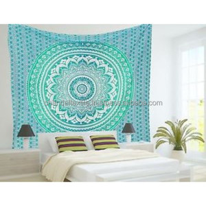 Decoración tejida Bohemia India Ombre para colgar en la pared, tapiz de Mandala verde, manta doble, colcha impresa, arte étnico para decoración del hogar - Product Image 3