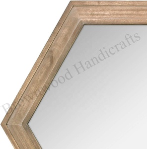 Cadre de miroir en bois hexagonal fait à la main, style vintage, décoration murale, miroir élégant pour la maison, le bureau et le salon - Product Image 3
