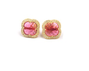 925 <b>Sterling</b> <b>Silver</b> Faceted <b>Stud</b> Earrings Ruby Quartz Cubic Zirconia Gold Plated Clover Shape Jewelry for Weddings Anniversary - Product Image 1