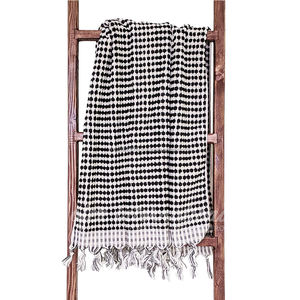 Pop Pom <b>Black</b> & White Turkish Beach <b>Towel</b>, Handmade - Product Image 3