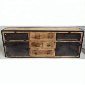 Aparador extralargo moderno de estilo industrial puertas de hierro de madera maciza de mango extensible para el hogar Oficina sala de estar Cocina - Product Image 2