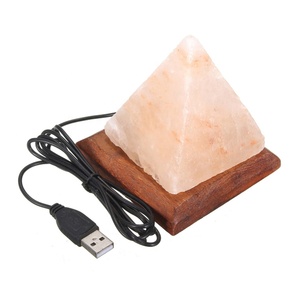 Hand-Carved Triangle USB Purifier Himalayan Natural Crystal Rock Salt Lamp Wooden Base Feng Shui Night Light for Love Theme - Product Image 1