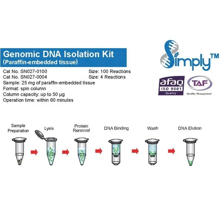 Kit de extração de isolamento de adn genômico para tecido embutido