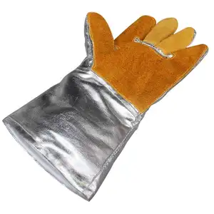 Guanti di saldatura resistenti al calore in alluminio per lavori industriali saldatori di cuoio resistenti al fuoco guanti di sicurezza per la protezione delle mani