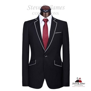 Costumes de smoking élégants pour hommes Steve & James 2020, 100 % laine, simple boutonnage, anti-plis, veste et pantalon pour mariage - Product Image 2