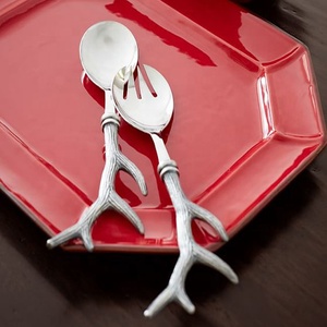 Ensemble de service à salade en acier inoxydable avec poignées en bois de cerf cuillère et fourchette modèle S/2 | Vaisselle décorative en métal en gros - Product Image 3