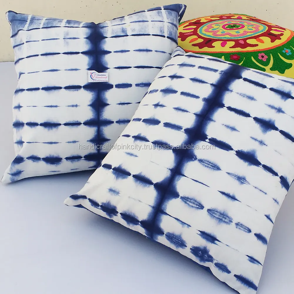 Shibori Sarung Bantal Lipat Jepang, Kain Penutup Bantal Ikat dan Celup Buatan Tangan Persegi (27243)