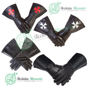 อัศวินนักรบเกราะ Masonic ด้วยการออกแบบที่กำหนดเอง | ถุงมืออัศวินสีดำกากบาทสีแดงหนังแท้ - Product Image 5