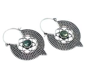 Pendientes de aro de labradorita chapados en plata de estilo bohemio para mujer, regalo de piedras preciosas naturales a la moda para mujer - Product Image 3