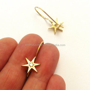 คุณภาพที่ดีที่สุด14K สีเหลืองทองธรรมชาติออกแบบตะขอต่างหูสตั๊ดดาวเครื่องประดับ unisex ของขวัญปาร์ตี้วันครบรอบ - Product Image 1