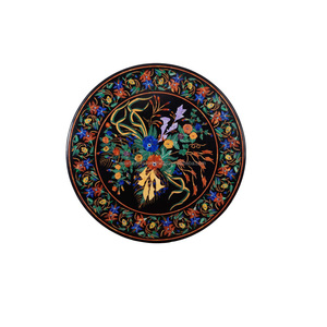 Round <b>Marble</b> Black <b>Table</b> <b>Top</b>, Inlay <b>Marble</b> <b>Table</b> <b>Top</b> - Product Image 1