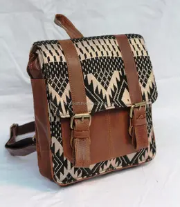 Mochila de couro decorada com kilim, mochila de alto nível