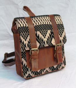 Sacs à dos en cuir véritable, Jacquard Kilim marron fait main véritable Sacs à dos western vintage Sacs à dos unisexes de style bohème rustique uniques - Product Image 1