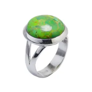 Dernier modèle de bague éternité en argent sterling 925 Vermeil Sertissage de lunette en pierre précieuse turquoise Mohave vert véritable plaqué rhodium pour - Product Image 1