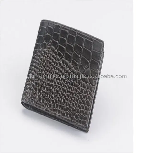 Cartera de cuero de cocodrilo para hombre Diseño personalizado Patrón de cocodrilo Cartera de cuero plegable hecha a mano para hombre hecha en India Fabricante