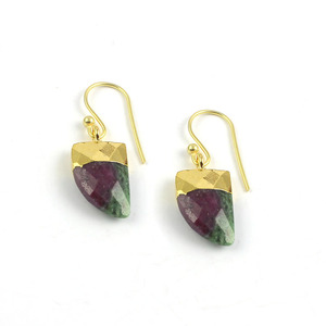 Rubis Zoisite bijoux en forme de corne de galvanoplastie argent plaqué 925 boucle d'oreille en argent Sterling plaqué or - Product Image 1