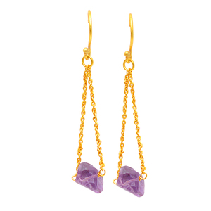 Boucles d'oreilles en argent sterling 925 améthyste matière première plaqué or bijoux en fil d'oreille Style tendance pour mariage, anniversaire. - Product Image 2