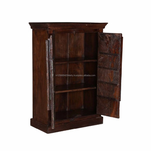 Librería moderna de madera reciclada con dos puertas estilo antiguo indio hecha de metal de madera y hierro - Product Image 3