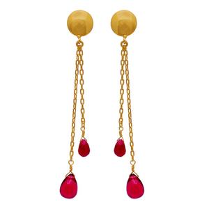 925 Sterling <b>Silver</b> Gold Plated Ruby Tourmaline Quartz <b>Earring</b> with <b>Long</b> Hanging Chain Fashionable Wedding Party Accessory Gift - Product Image 1