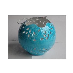 Kugelform Metall Indische Laterne mit Keramik muster in blauer Farbe andere Farben erhältlich Tee licht Kerzenhalter