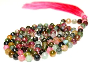 Handcrafted Top Quality Natural Tourmaline Hand Faceted 108 Mala Beads Silk Tassel Knotted Mala Necklace