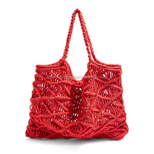 Sac à main de styliste ethnique rouge, fourre-tout en couleur, macramé Crochet en ligne - Product Image 1