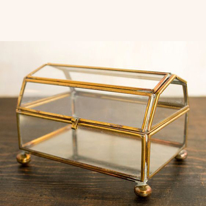 Nouvelle boîte de rangement en verre de Style moderne et Vintage boîte à bijoux carrée en métal et velours boîte à bagues pour anneaux emballage PC matériel - Product Image 1