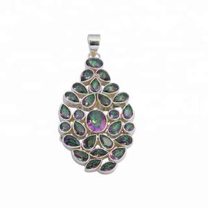 Colgante hecho a mano de piedra de cuarzo místico de Plata de Ley 925, joyería de plata fina Vintage con colgantes y dijes chapados en oro - Product Image 1