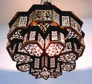Iralan — plafonnier en laiton au plafond, luminaire suspendu marocain à trois niveaux, installation fixe, lustre en étoile, B209