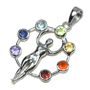 Ravissant pendentifs en forme de Chakra Multi pierre en argent Sterling 925, bijoux en argent Sterling 925, vente en gros - Product Image 1