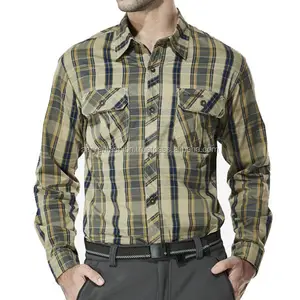थोक यूनिसेक्स प्लेड बटन अप आकस्मिक आउटडोर लंबी आस्तीन कस्टम लोगो भारी वजन वाली फ्लैनेल शर्ट