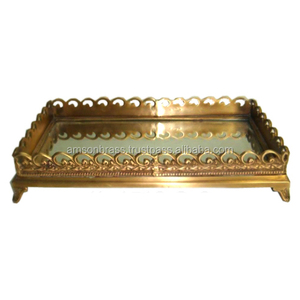 Bandeja decorativa cuadrada de hierro y vidrio de metal Bandeja de servicio de metal con forma rectangular de acero inoxidable decorativa de mesa pulida brillante - Product Image 1